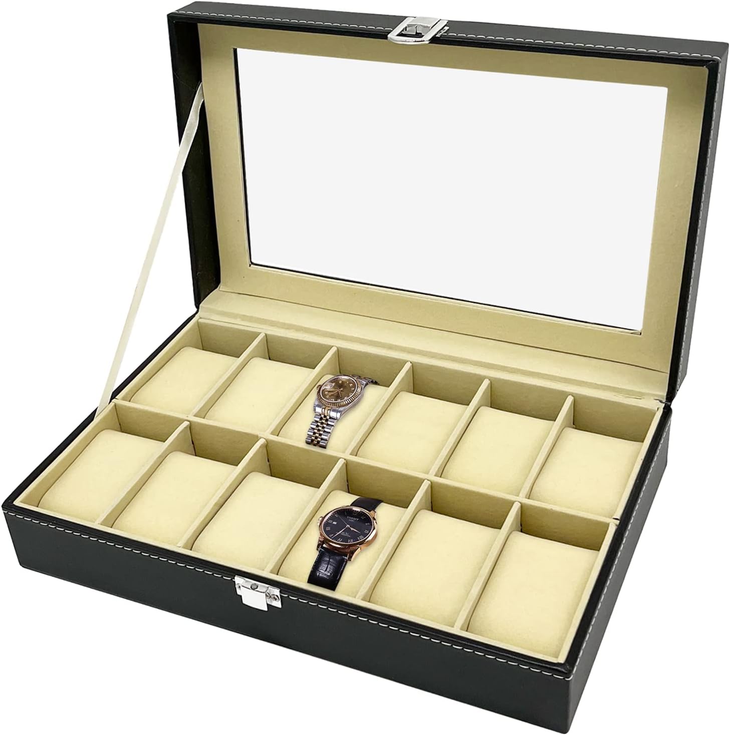 12 Slots Watch Jewelry Display Case Leather Watch Storage