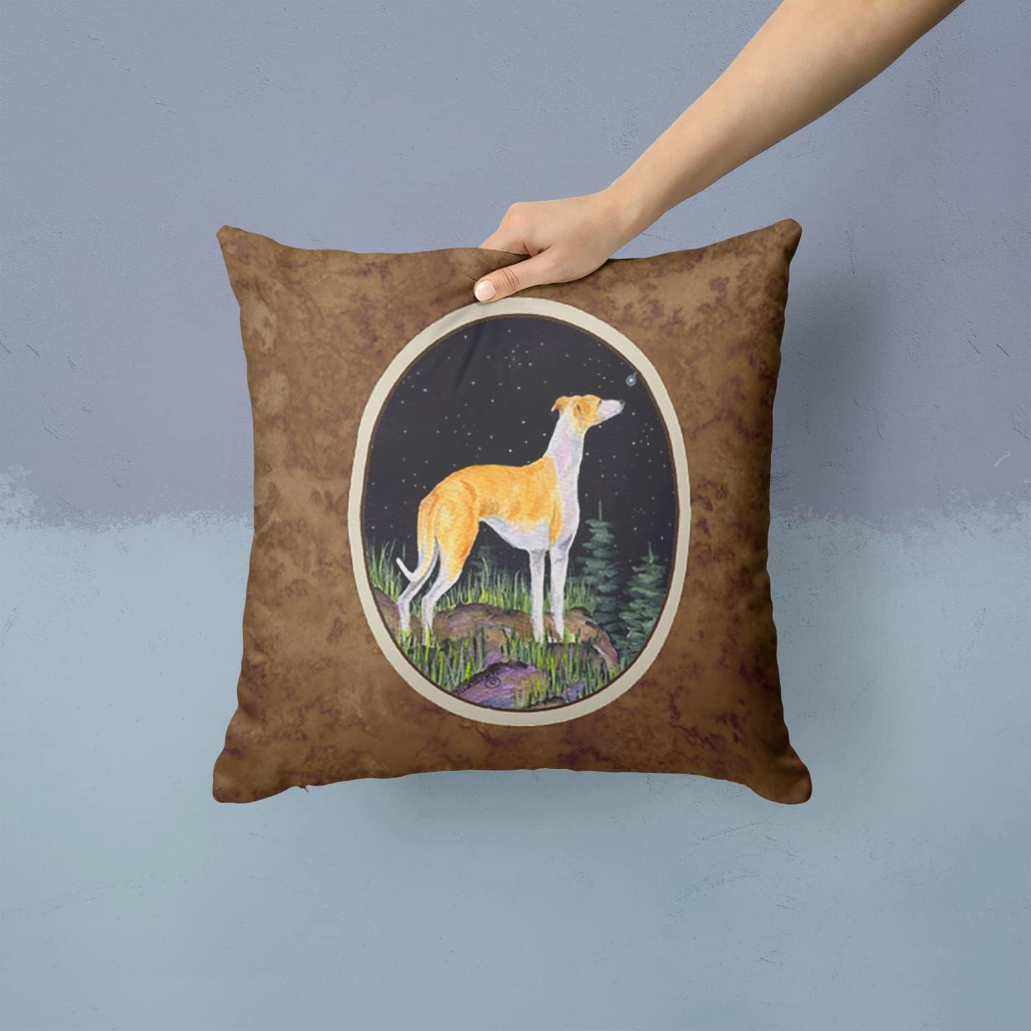 Caroline's Treasures SS8492PW1414 Starry Night Whippet Fabric Decorative Pillow Machine Washable, Indoor Outdoor Decorative Pillow for Couch, Bed or Patio, 14Hx14W