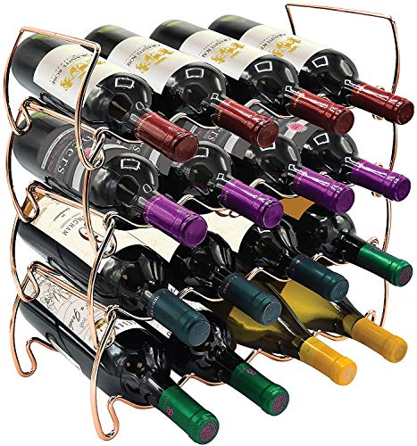 Freestanding 4 Tier Stackable Wine Rack for Bottles, Dining Room and Kitchen Counter Top Display, Storage, and Organization,16 Bottles Space-Saving Home Bar and Cabinet Use (Copper)