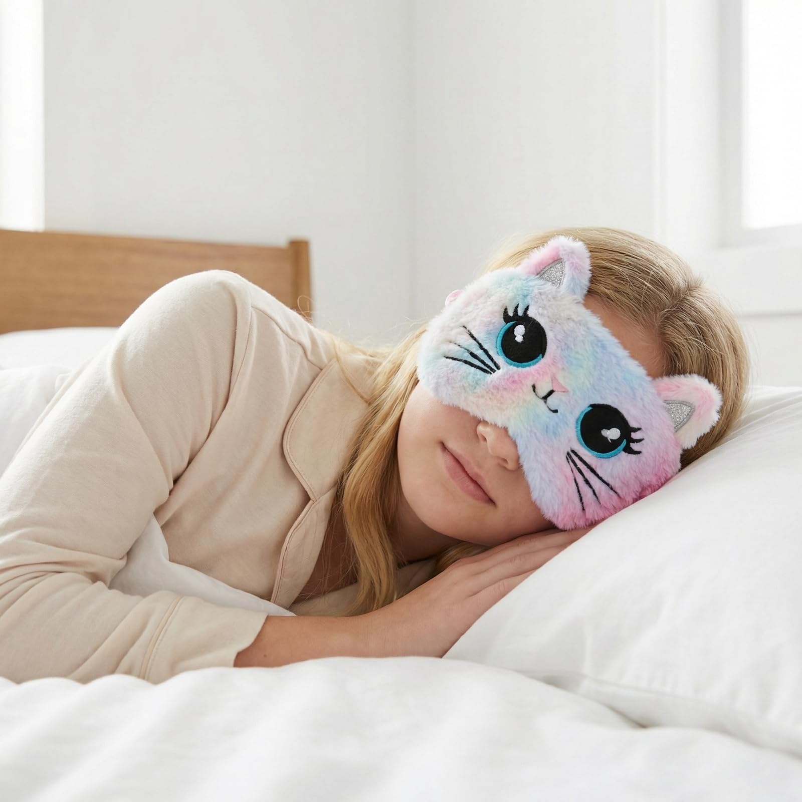 2 mascherine per dormire per bambini, graziose forme di animali, maschera per gli occhi in morbido peluche, adatta per ragazzi e ragazze, per viaggi, per dormire a pranzo e come accessorio per feste
