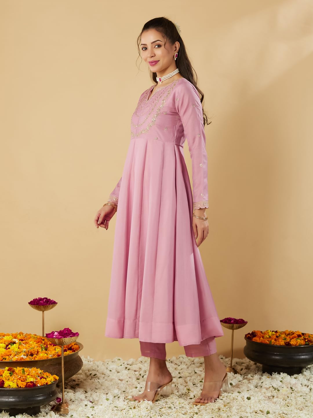 MOKOSH Women's Silk Embroidered Pink Kurta Pant Dupatta Set (444-02-XL) - Image 4 thumbnail