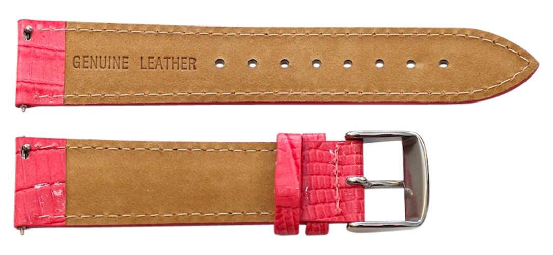 Clockwork Synergy - 2 Piece Ss Leather Lizard Grain Interchangeable Replacement Watch Band Strap 18mm - Pink - Men Women