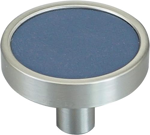 LBFEEL Tirador de cuero azul para armario, pomos de acero cepillado, accesorios modernos para muebles (perilla redonda)