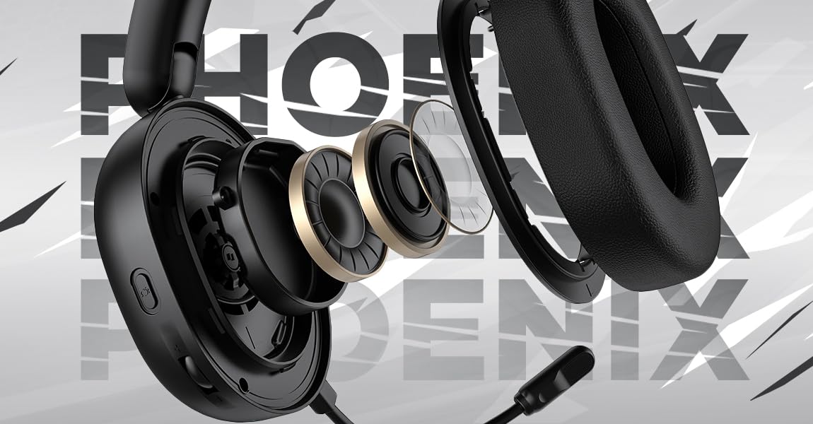 HATOR Phoenix 2 Wireless Gaming-Headset – 40mm Hi-Res Treiber, Hybrid ANC, Spatial Audio, Head Tracking, 2.4GHz & BT5.4, bis zu 45h Akku, inkl. Case – für PC, Konsole & Mobile, Schwarz