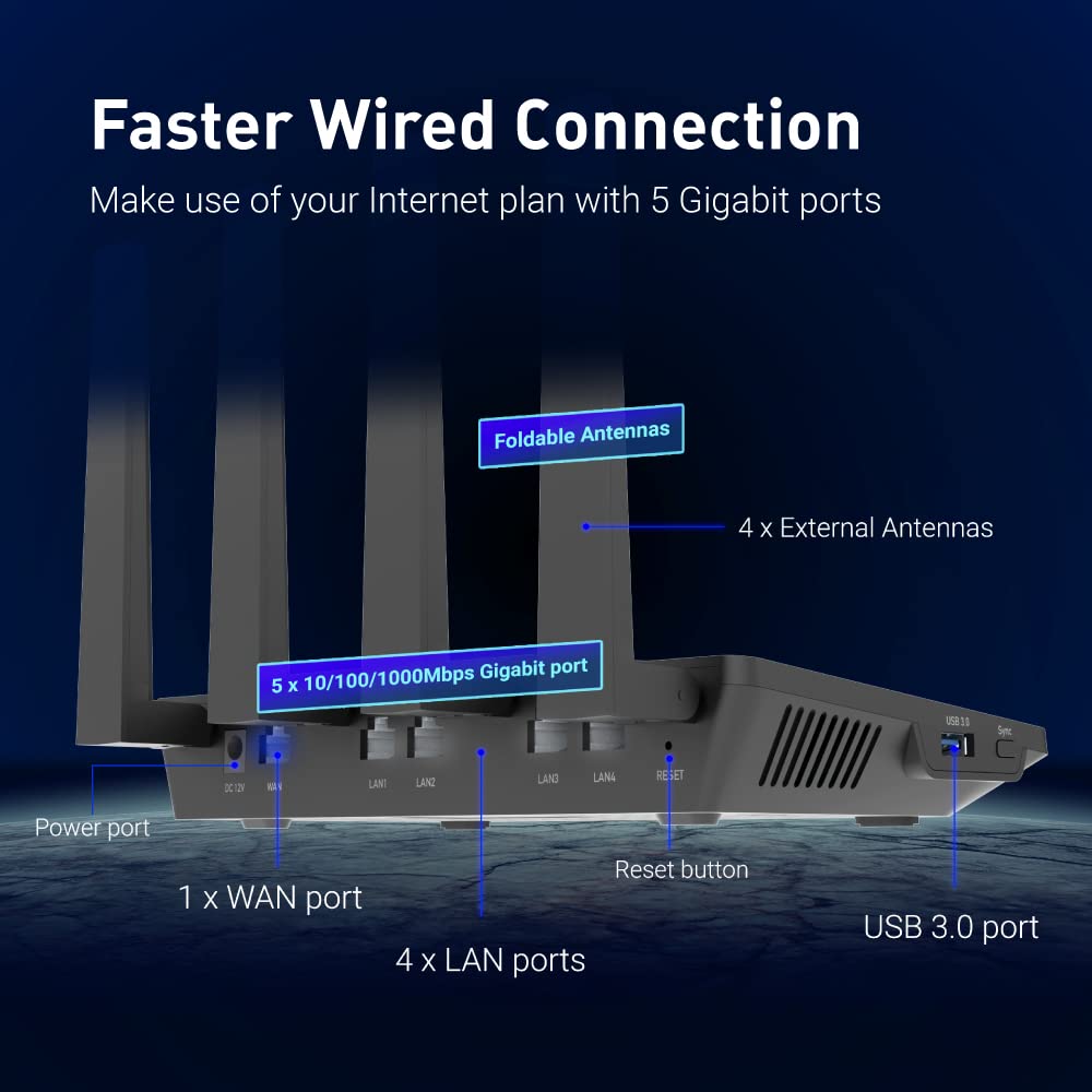 GL.iNet GL-AX1800 Flint Router Wi-Fi 6 Dual Band Gigabit | Wi-Fi 6 1,8 Gbps, 5 porte Gigabit, 120 dispositivi, WireGuard 500 Mbps, AdGuard Home, WPA3, 30+ servizi VPN, setup rapido
