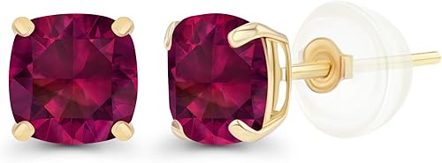 Aretes tipo dormilona de oro macizo de 14 quilates de 0.197 in con piedra natal genuina para mujer, hipoalergénicos, aretes de tuerca con piedras