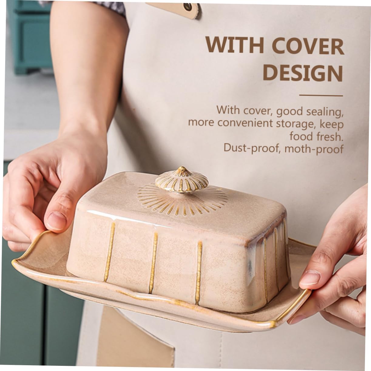 OUNONA 1Set Ceramic Butter Dish with Lid Food Serving Tray for Pastries Butter Kitchen Essential Heat Resistant for Restaurants Home Use