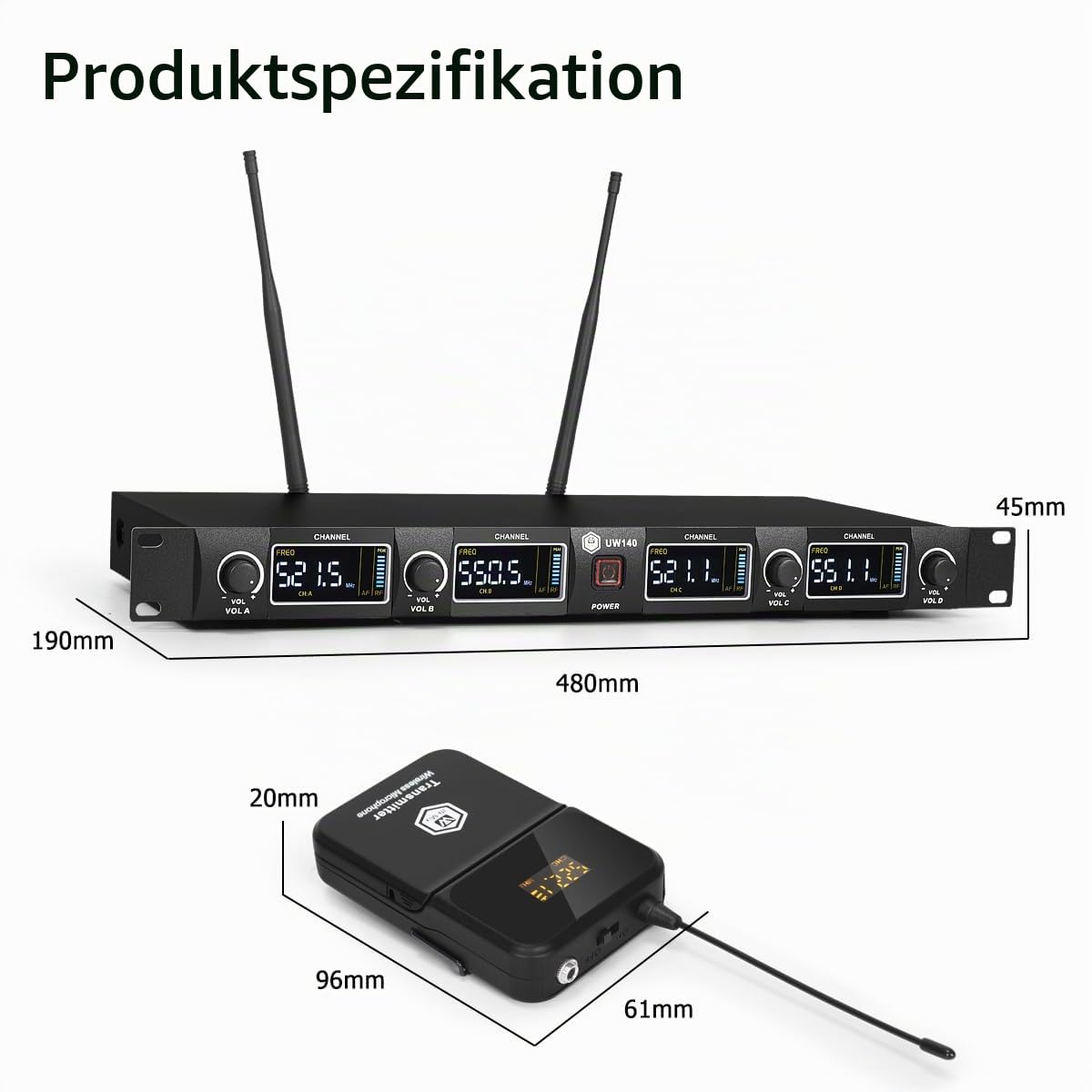 W IN-MIX UW140 UHF Funkmikrofon System mit Bodypack Lavalier Mikrofon | 4 Kanäle Professionelles 80 m Reichweite, Lavalier- und Headset-Mikrofone für Kirche, Karaoke, Konferenz, Live-Events