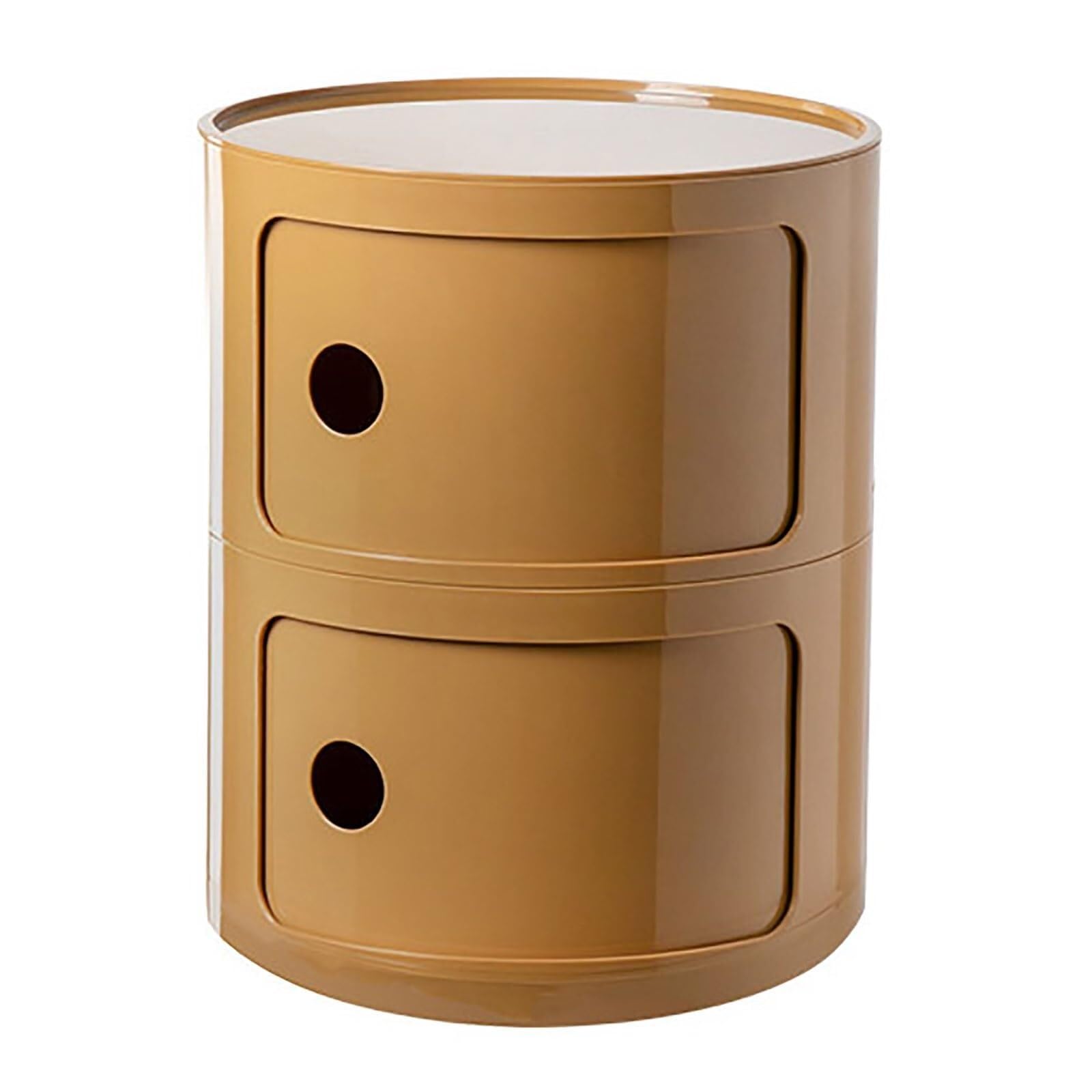 SXZenSpace Modern Round Nightstand with Storage, Drawer & Sliding Door for Bedroom, Living Room or Bathroom - Stylish Plastic nizer Table (Yellow, 2 Drawers)