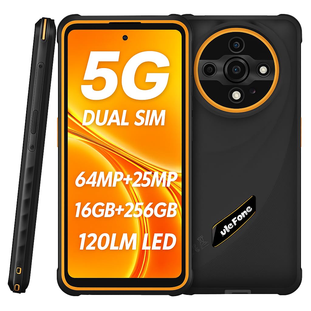 Ulefone Armor X31 PRO 5G Outdoor Smartphone Ohne Vertrag, 64MP+25MP Kamera (Nachtvision & Blendenblitz), 5G 16GB+256GB, 6,56" HD+120Hz, IP68 Android 14 Robustes Handy, 3 Kartenslot, GPS NFC Orange