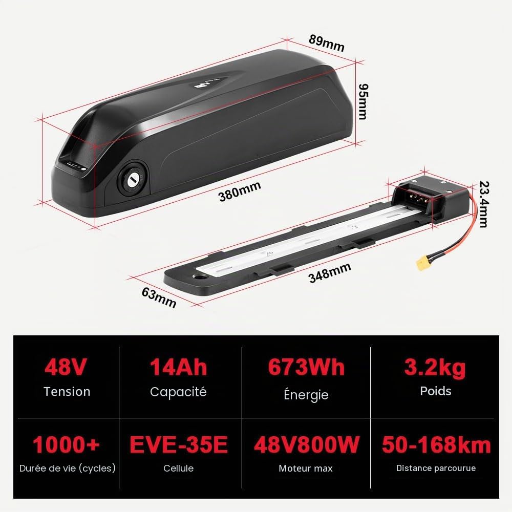 SEASON Ebike Batterie A2-48V 14Ah (673Wh) 35E cellules sans Chargeur - Batterie de Rechange Compatible avec Rad Power Bikes