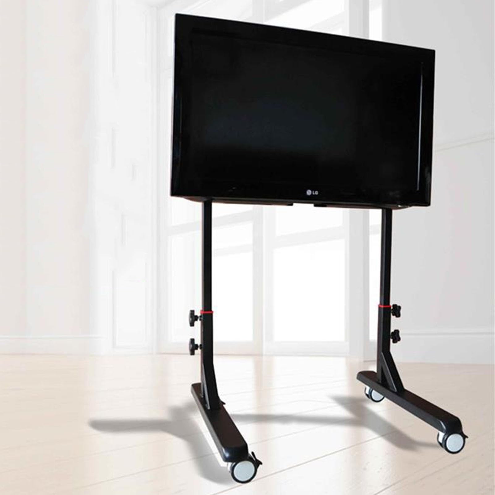 THEGA Rolling TV Cart Stand With Wheels - Racing Simulator LCD TV Bracket, Movable Monitor Floor Stand, Height Adjustable, For Below 55 Inches TV, Max 100X100mm