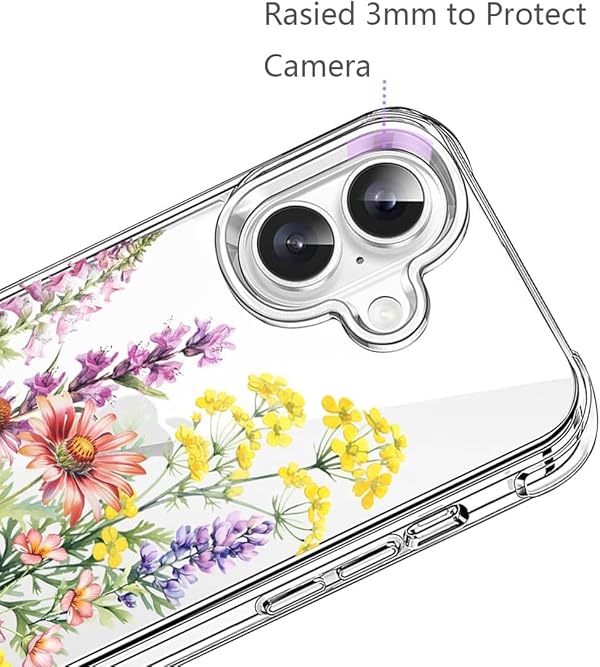 HEYORUN Wild Flower Clear Case Compatible with iPhone 16, Cute Girls and Women Floral Back Case Cover, Summer Flowers Transparent Flexible TPU Bumper Shockproof Protective Phone Case by HEYORUN - Used condition - US$6.94