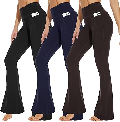 3 Packs Leggings with Pockets for Women, Soft High Waisted Tummy Control Workout Yoga Pants