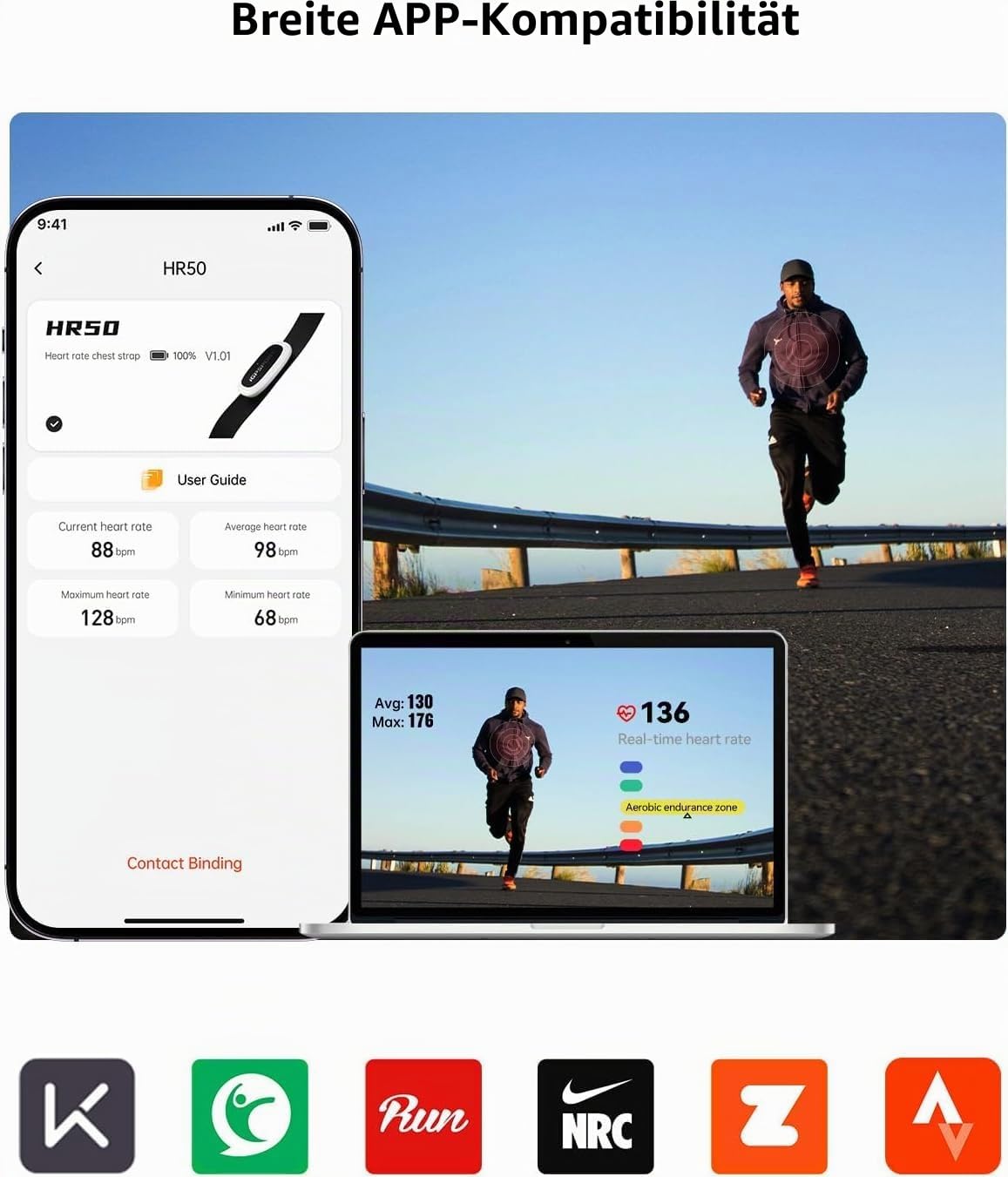 iGPSPORT HR40 Herzfrequenzmesser, Bluetooth & ANT+ mit Brustgurt für Laufen, Radfahren, Fitnessstudio, kompatibel mit Garmin Polar Wahoo