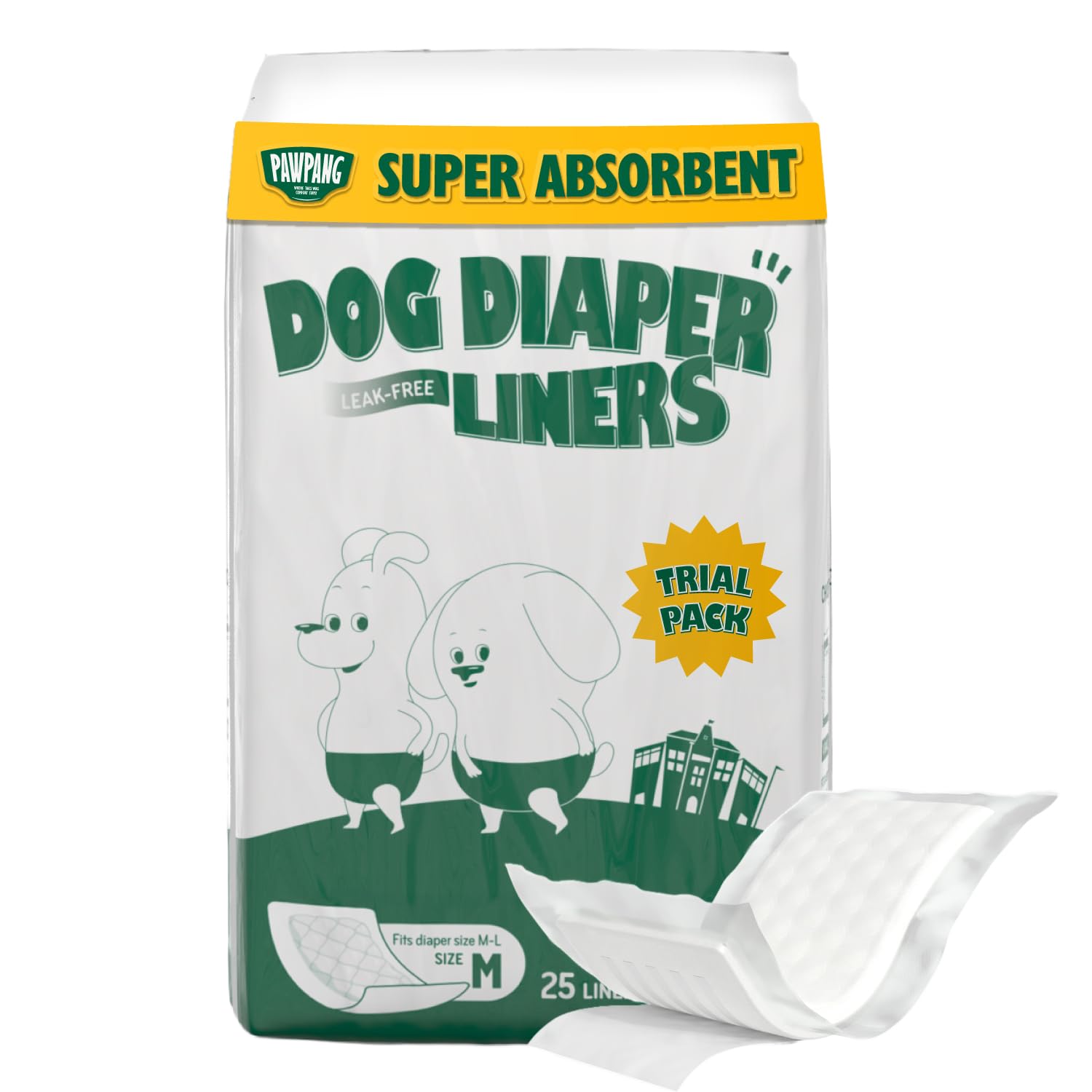 PAWPANG Dog Diaper Liners Trial Pack, Absorbent Inserts, 25ct, Medium