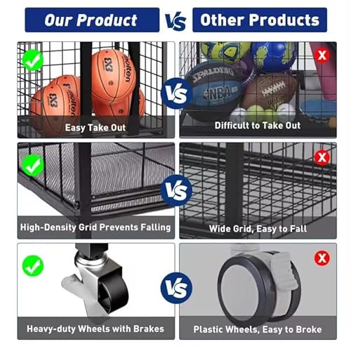 Uboway Garage Sports Equipment Organizer: Sports Equipment Organizer For Ball Storage, Garage Storage System With Basket And Hooks, Indoor Or Outdoor Gear Storage For Sports And Toys #TOP4