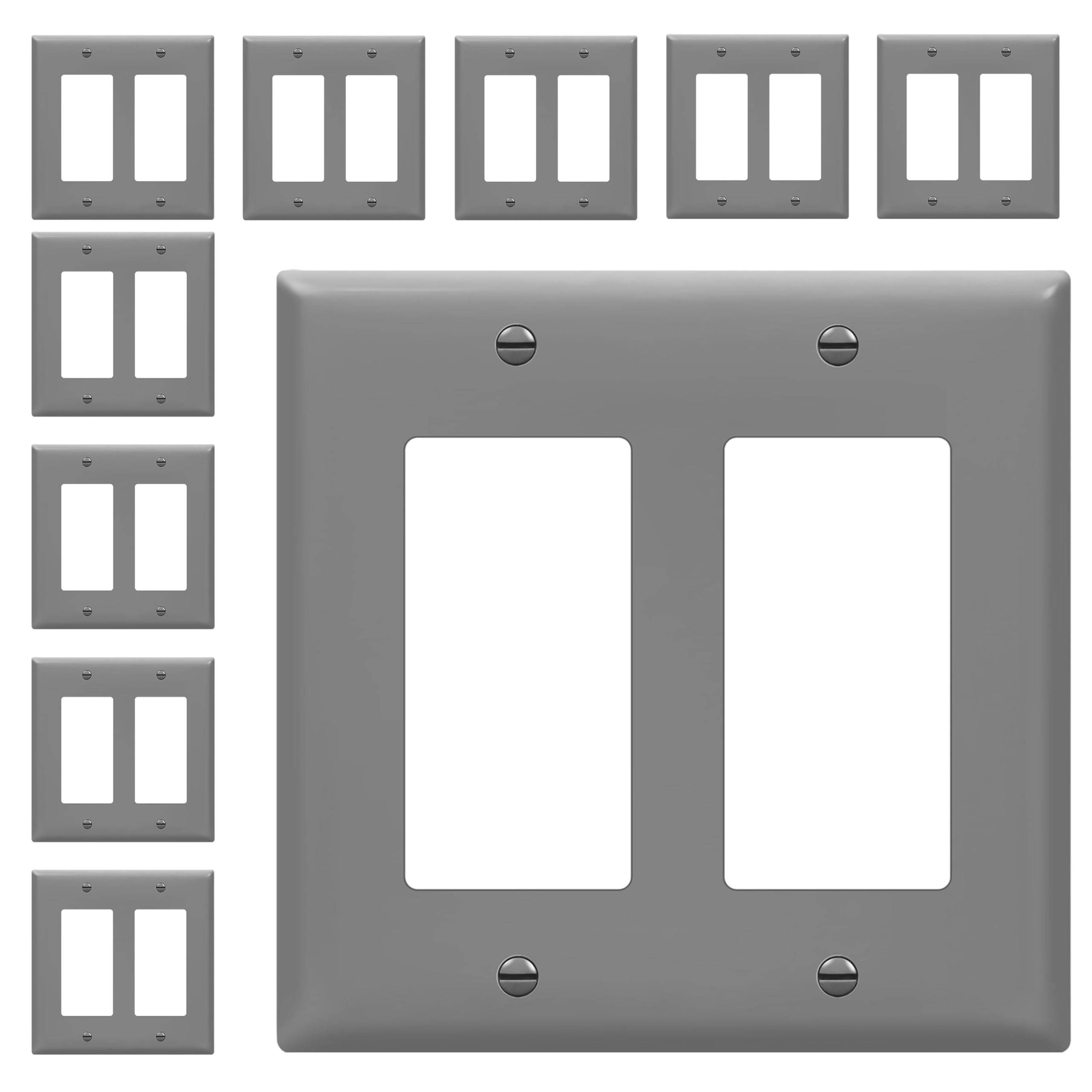 ENERLITES 2-Gang Gray Decorator Switch Outlet Wall Plate Cover, 10 Pack