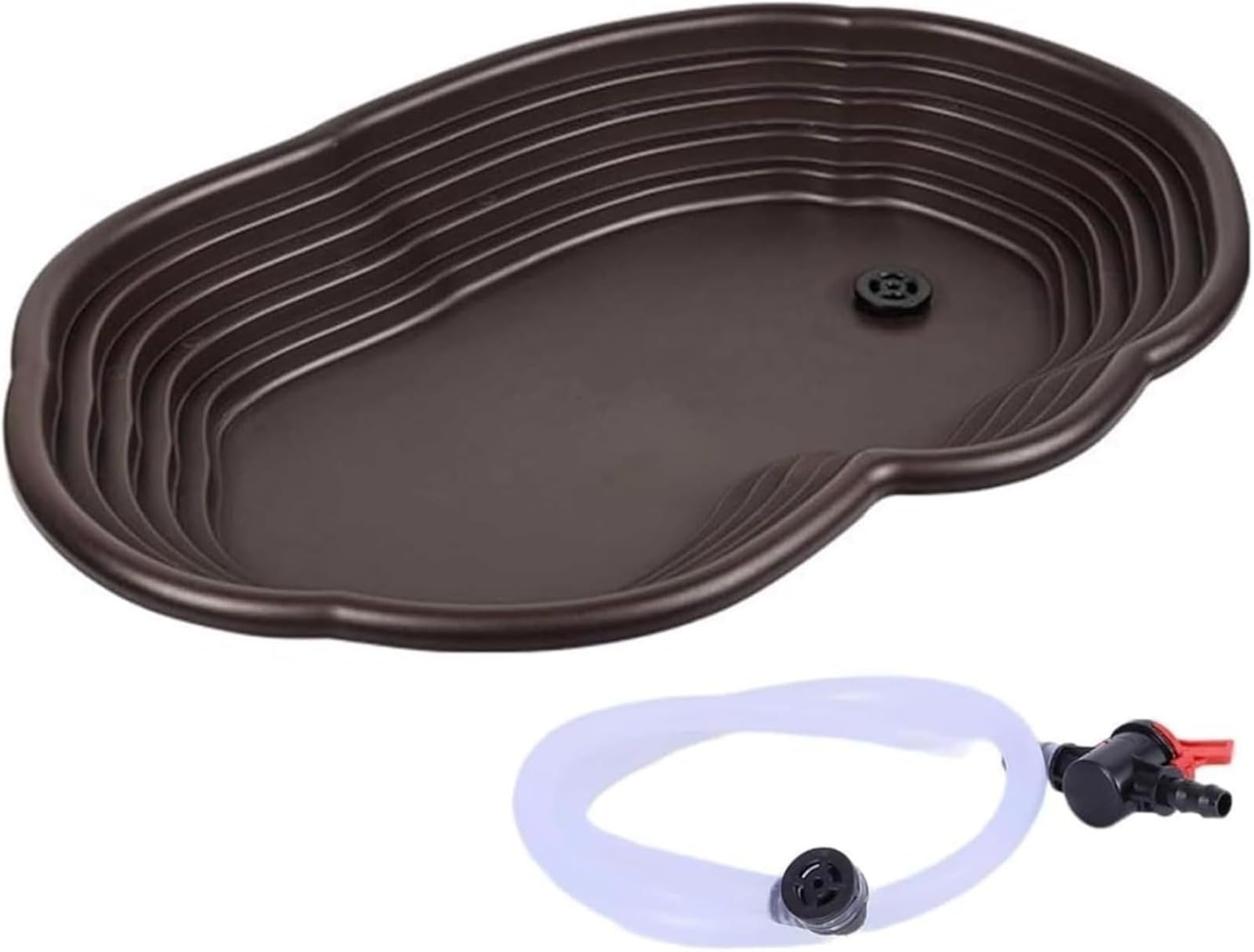 With Ramp and Platform, Turtle Water Dish for Frog, Gecko, Drain Hose, Bath Basin for Reptiles, Feeding Water Bowl for Reptiles, Feeding Dish for Reptiles (Black)