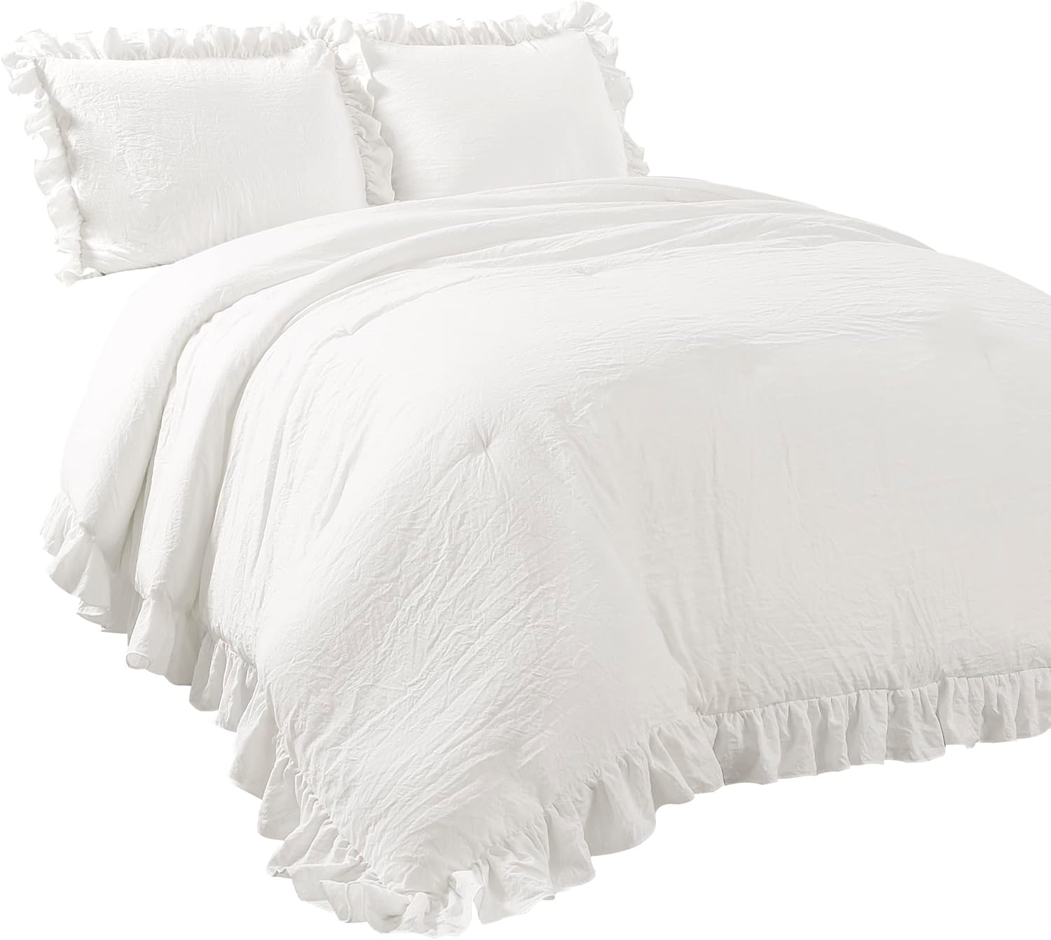 Lush Decor Reyna Ruffle Comforter Set - 3 Piece Full/Queen Size Ruffle Comforter Set - Elegance for Bedroom - Full/Queen, Pure White