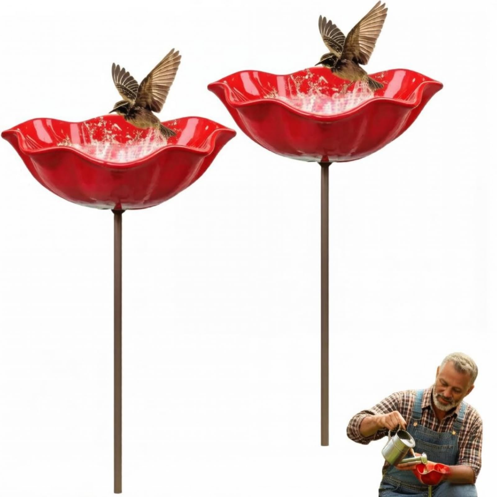 Red Tulip Flower Hummingbird Feeder with Garden Stake Outdoor Patio Decor (2PCS, 60cm*15cm)