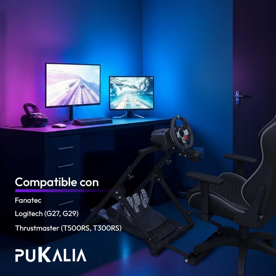Pukalia Soporte para volante Logitech G29 G920 G923 Plegable, Con soporte caja de cambios y sujeción para Silla Gaming, Thrustmaster T150 T300 TX T500 TH8A, PS4 PS5, Xbox Fanatec Clubsport Cockpit V1