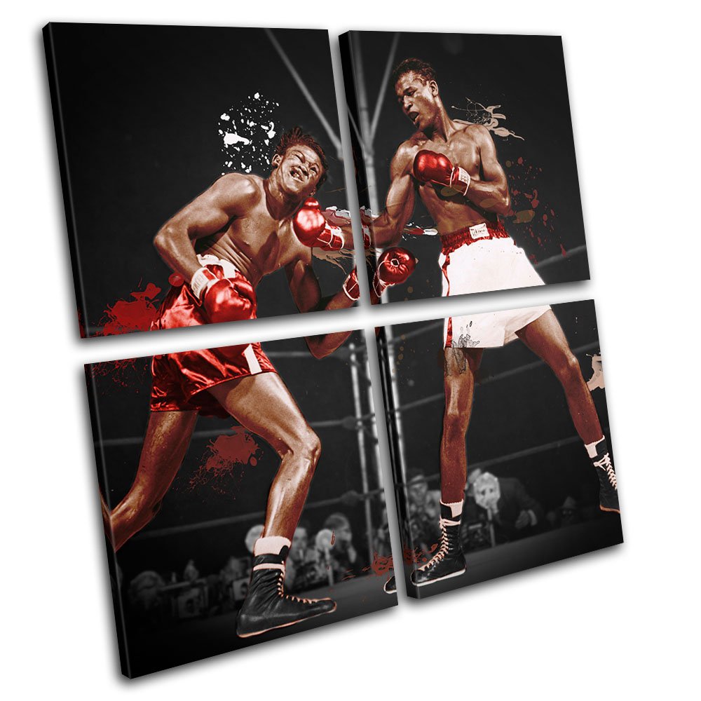Bold Bloc Design - Sugar Ray Robinson Boxing Sports - 180x180cm Canvas Art Print Box Framed Picture Wall Hanging - Hand Made In The UK - Framed And Ready To Hang