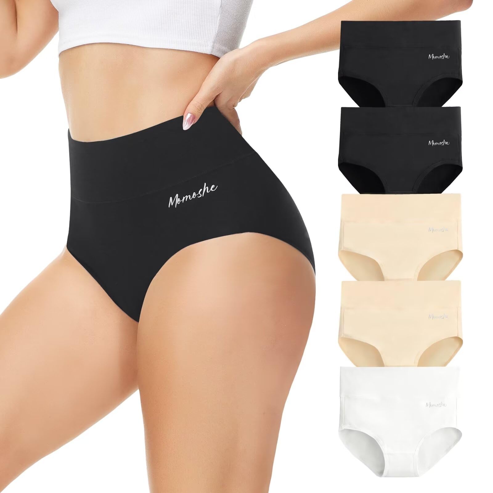 Momoshe Mutande Donna Cotone Vita Alta Pacco da 5 Slip Traspirante Culotte Comode Elasticizzato Intimo