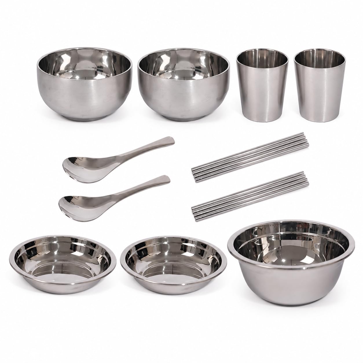 Camping Geschirr Set aus Elstahl, tragbares Outdoor Besteck Set für und Picknick, 11-teiliges Set aus Edelstahl