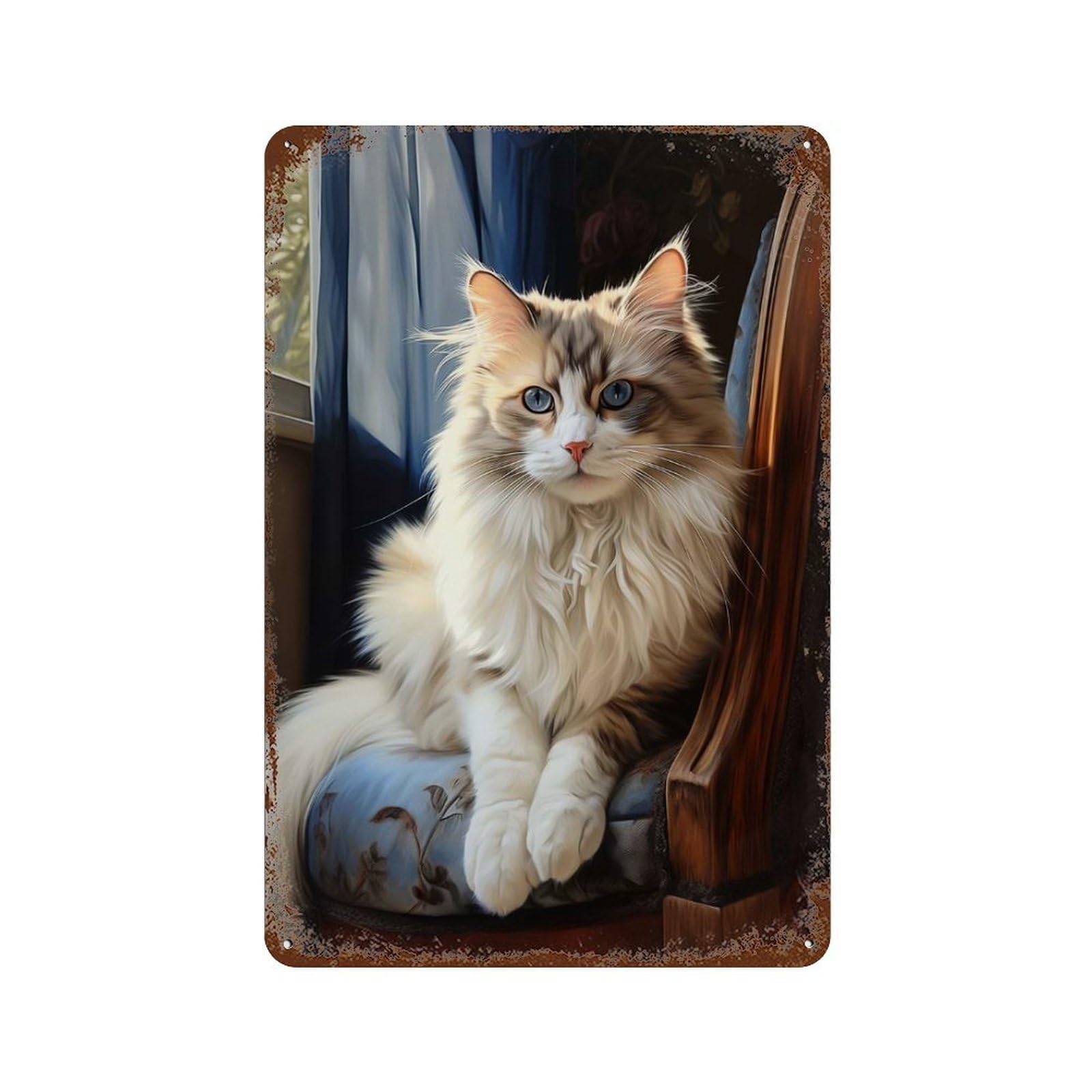 Ragdoll Cat Portrait Retro Metal Sign 11.8"x7.9", Rustic Home Decor for Garage, Pub Or Kitchen