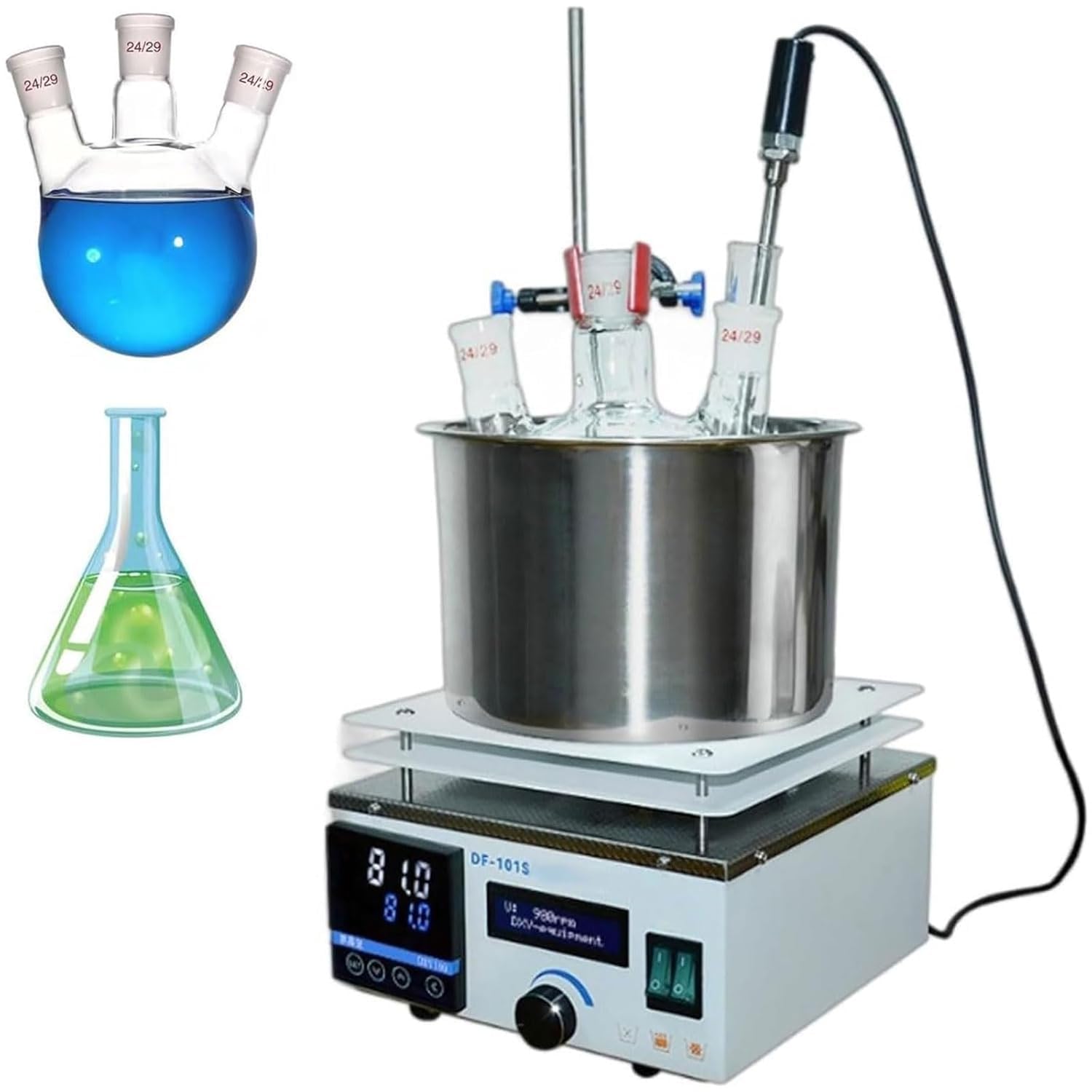 Agitador magnético Mezclador magnético 2L Agitador magnético con calefacción Baño de Agua/Aceite de Laboratorio con Dispositivo de agitación magnética con calefacción y Pantalla Digital