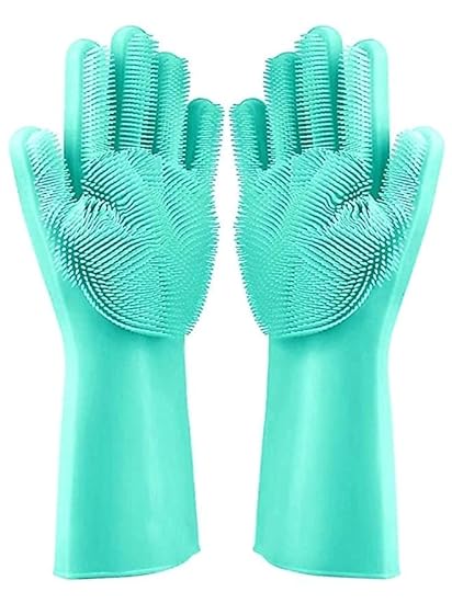 Supriya Gloves Magic Silicone Dish Washing Gloves, Cleaning Gloves, Silicon Hand Gloves for Kitchen Dishwashing and Pet Grooming, Great for Washing Dish, Car, Bathroom (Multicolor, Pack of 1)
