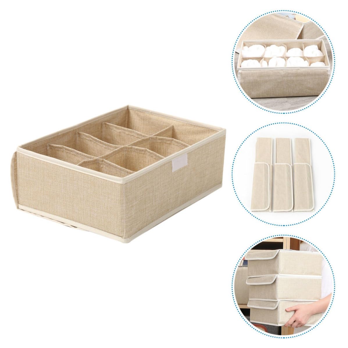 Alipis 3 Unterwäsche Organizer Kasten mit 8 Fächern, Stoff, Khaki