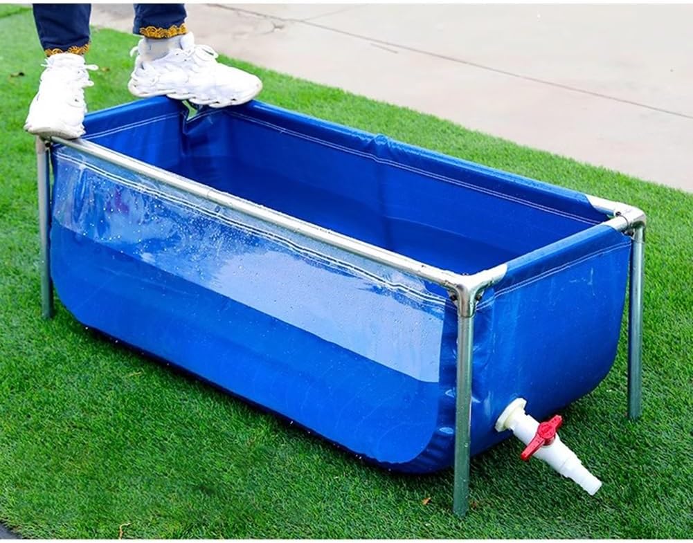 Durable Aquaculture Water Tank with Drain Valve，Indoor Freestanding Fish Pond - 120x80x61cm Koi & Goldfish Breeding Tank, Durable PVC Canvas Liner, Sturdy Steel Frame, Clear Viewing Panel fo