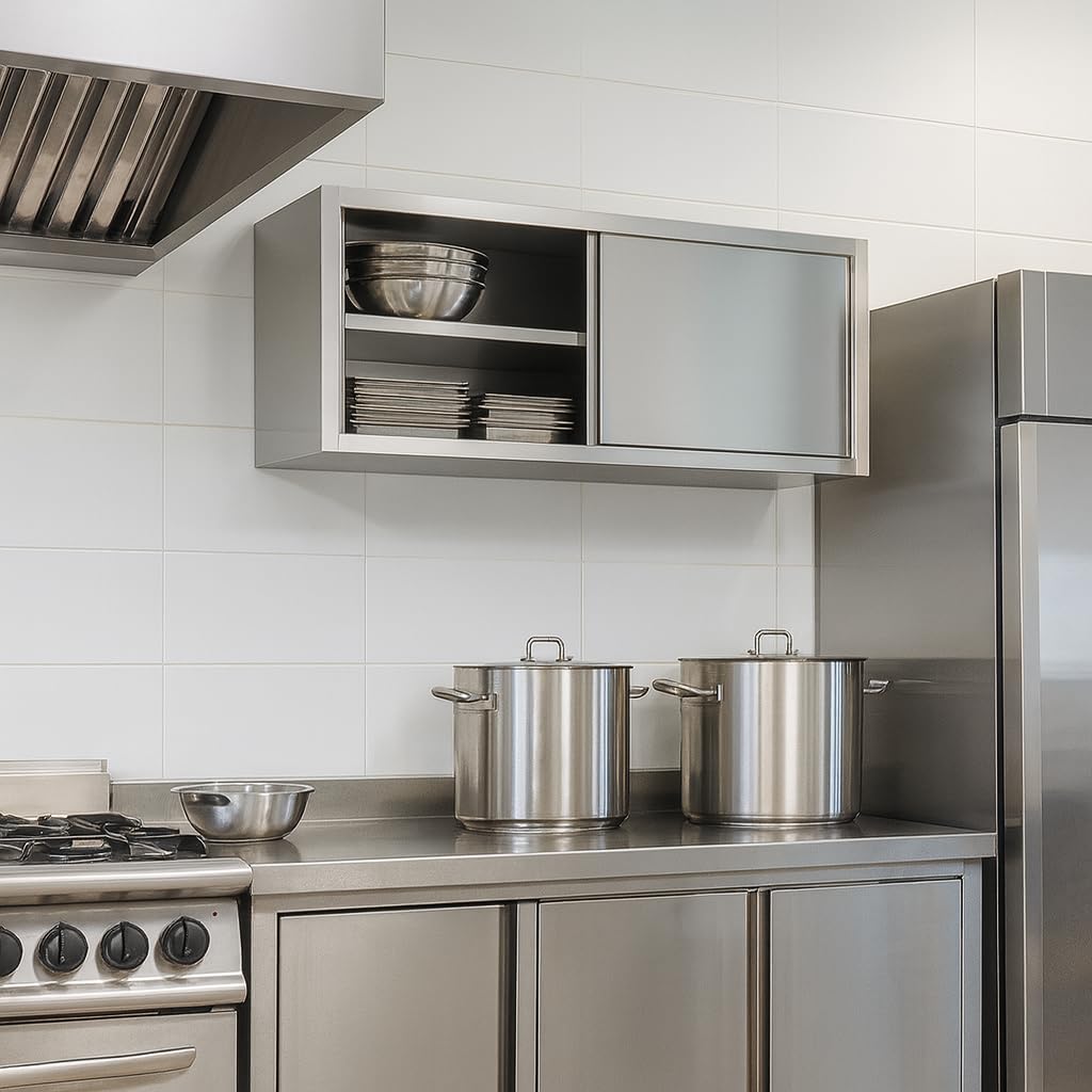 Générique Professioneller Wandschrank aus Edelstahl – 1400 x 400 x 650 mm – Schiebetüren – Struktur zerlegbar – glatte Oberfläche, leicht zu reinigen