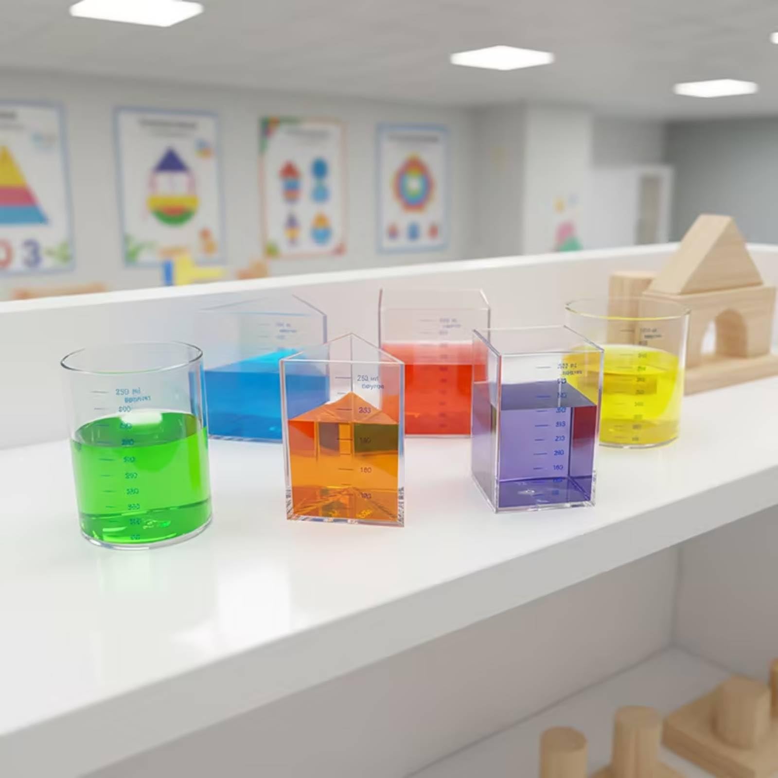 Sharplace 5 Stück Kinder Volumen Messbecher set Geometrische Messgefäße Becher Zylinder Kegel aus Klarem Acryl mit Aufgedruckter Skala für Schule Klassenraum Lernlabor Zuhause