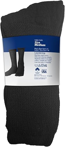 Miniatura 6 de Truform Calcetines diabéticos para hombres y mujeres, estilo médico, longitud media, altura de media pantorrilla, 3 pares, negro, M
