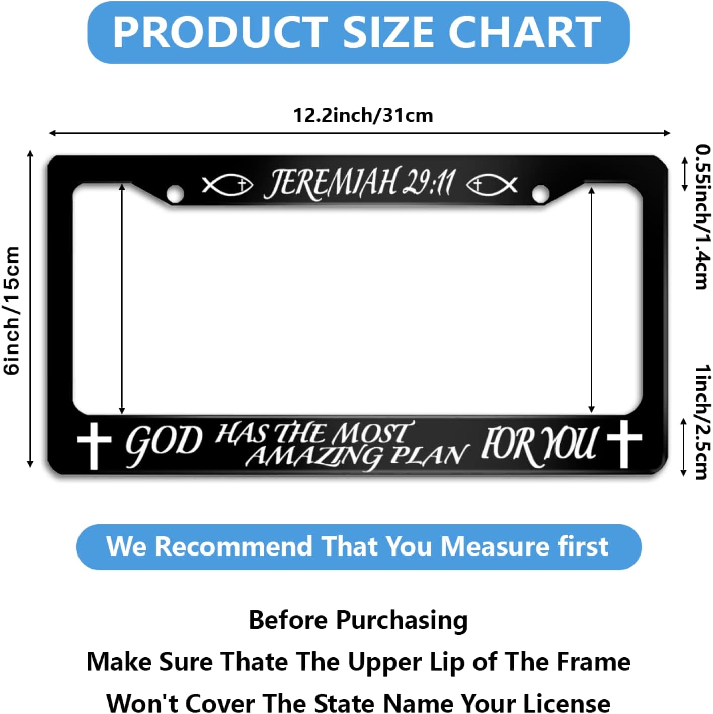 Personalized 2 Pack License Plate Frame Jeremiah 2911 God Has The Most Amazing Plan for You Stainless Steel License Plate Accessory Decorative 2 Holes and Screws Standard License Plates for Women Men