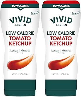 VIVID KITCHEN Low-Calorie Ketchup Sauce - 2 Pack - Zero Sugar, 10 Cal/Serving - Allulose Sweetened, No Preservatives or MSG - Easy Squeeze Bottle - Healthy, Guilt-Free Ketchup Alternative for Fries, Burgers, Sandwiches & More
