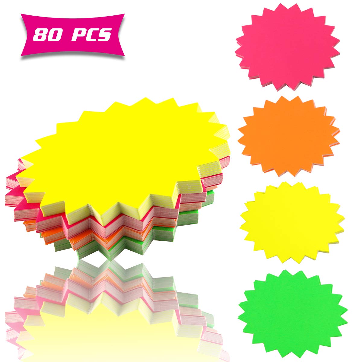 Twdrer 80 Pack Starburst Signs for Retail Store, Neon Fluorescent Garage Sale Supplies (4 Assorted Colors 3.15"x4.33") - Yard Sale Price Tags, Classroom Bulletin Board Decorations, Party Favors Cutout