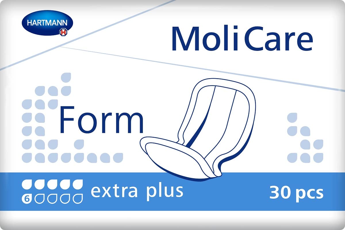 Molicare Forma 6 kropli, do średniego nietrzymania moczu: wysokie bezpieczeństwo, dodatkowa ochrona przed wyciekiem i dyskrecja dla kobiet i mężczyzn, 4 x 32 sztuki