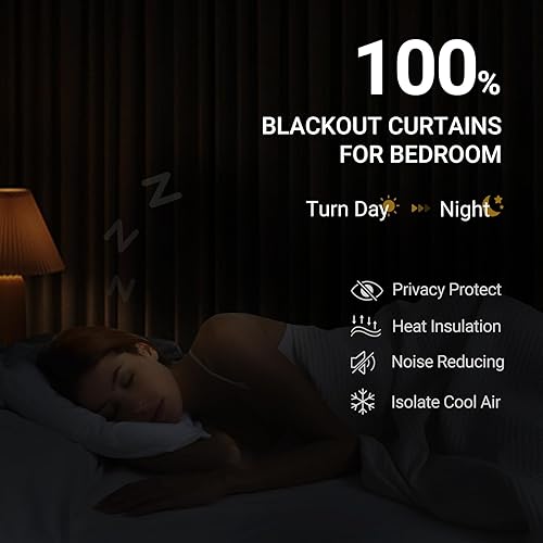 Miniatura 3 de zeerobee - Cortinas blackout, 100% opacas, 2 paneles, aislamiento térmico, pestañas traseras, bolsillo para cortinero, para sala de estar y