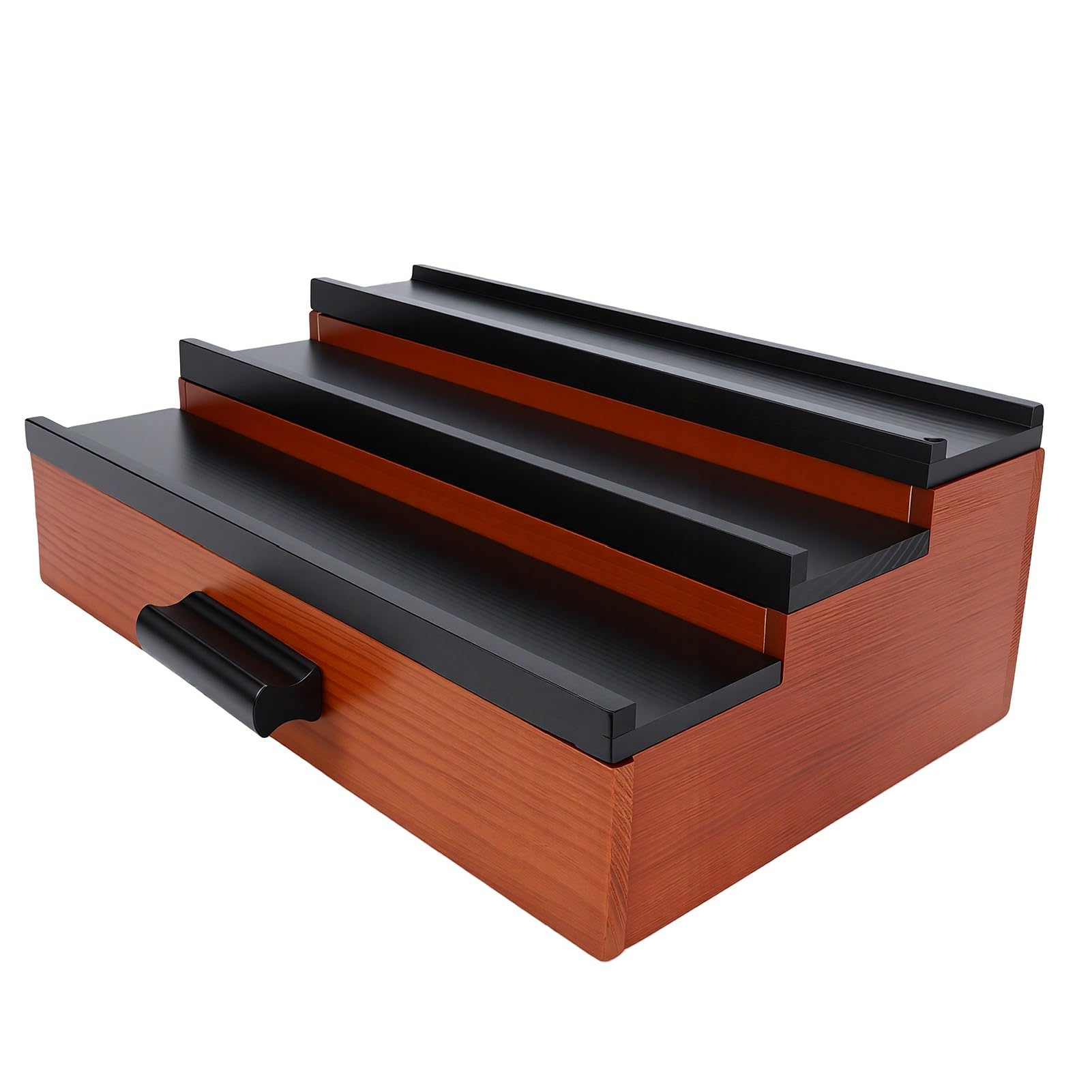 Generic Soporte de Colonia de Madera de 3 Niveles con Cajón, Elegante Organizador de Perfumes de Nogal Negro para Tocador y Tocador de Baño (32x22x10,5cm)