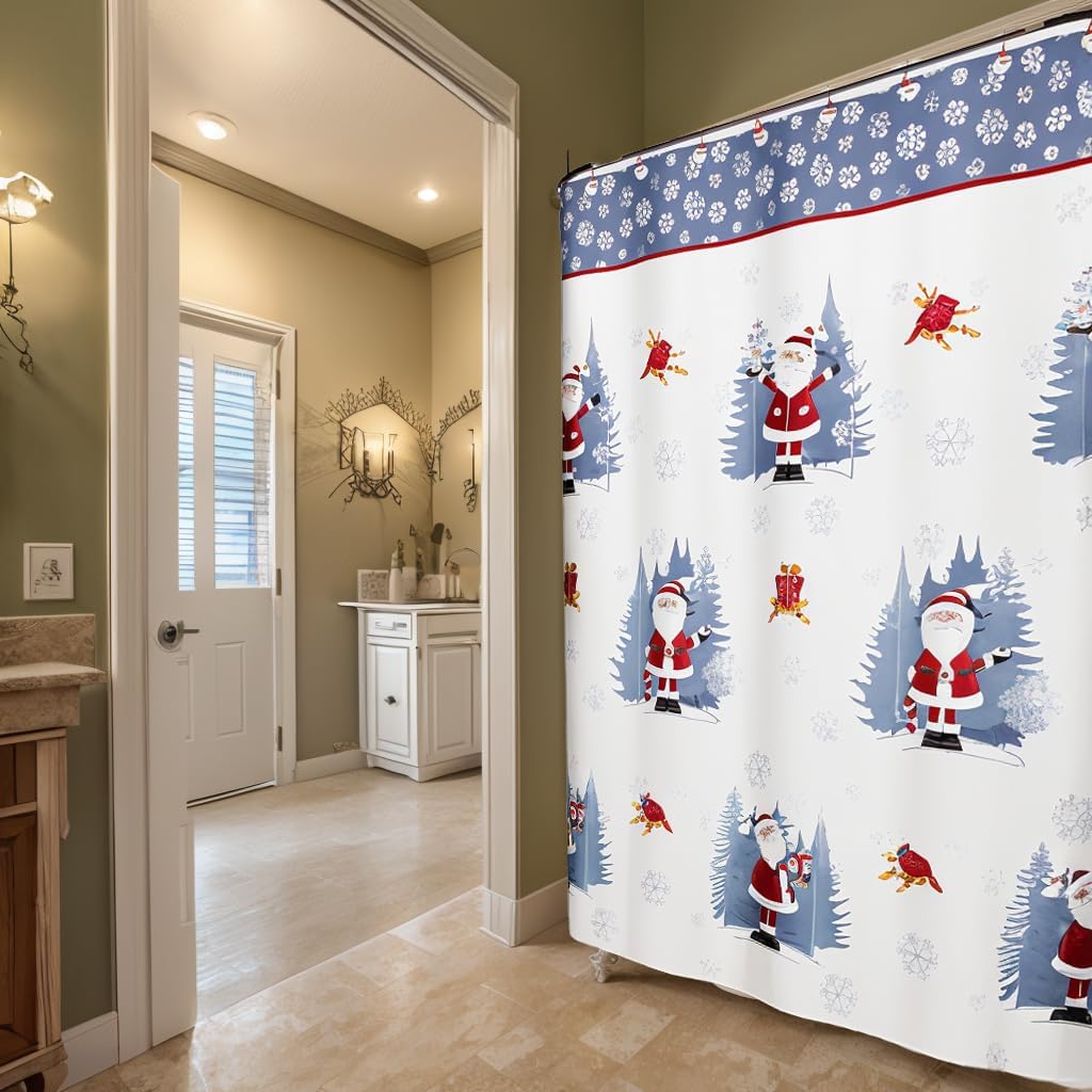 Winter Wonderland Sterling Santa Holiday Shower Curtain & Hook Set