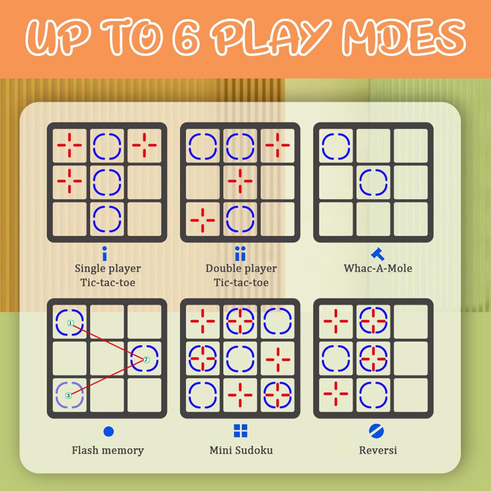 6-in-1 Electronic Tic Tac Toe Game, Rechargeable Handheld Noughts and Crosses Electronic Game with Silent Mode - Image 3