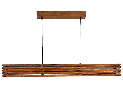 KASTENGLOW Wooden Rectangular Hanging Ceiling Light | Table Kitchen Vintage Wooden with Tubelight |Linear Wooden Pendant Designer Light Restaurant, Cafe, Kitchen & Dining Room Home Decor (Brown)