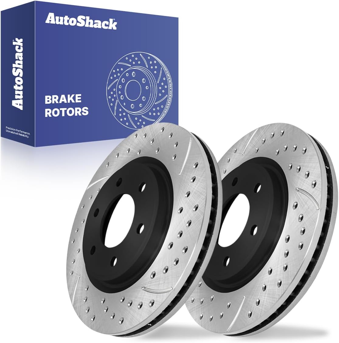 AutoShack Front Vented Drilled & Slotted E-Coated Brake Rotors 2-PC Set Replacement for 2007-2015 Nissan TITAN 2007-2015 Nissan Armada 2014-2024 INFINITI QX80 ShadowGuard 13.77" (349.7 mm)
