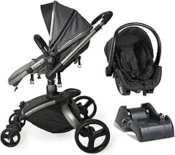 Carrinho de Bebê Vulkan 3 em 1 Berço Passeio Moisés com Bebê Conforto Cocoon Travel System TRIO Reclinável 0 a 15 Kg Cinza com Base para Carro