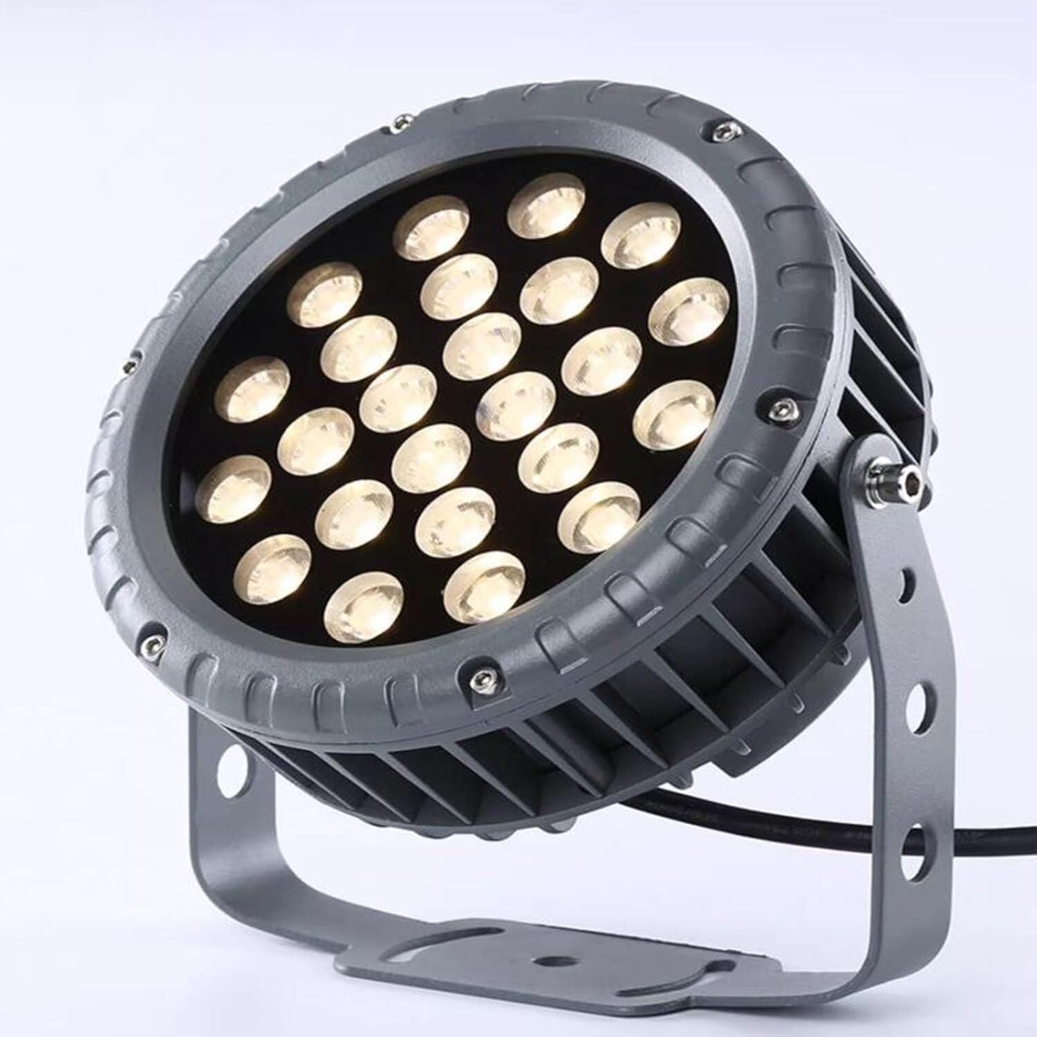 Reflektory LED Do Montażu Naziemnego — Zewnętrzne Oświetlenie Krajobrazowe LED, Wodoodporny Na Kółkach IP65, Regulowany Kąt Okrągłych Reflektorów Krajobrazowych Na Trawniku 85–265 V(White Light,24W)