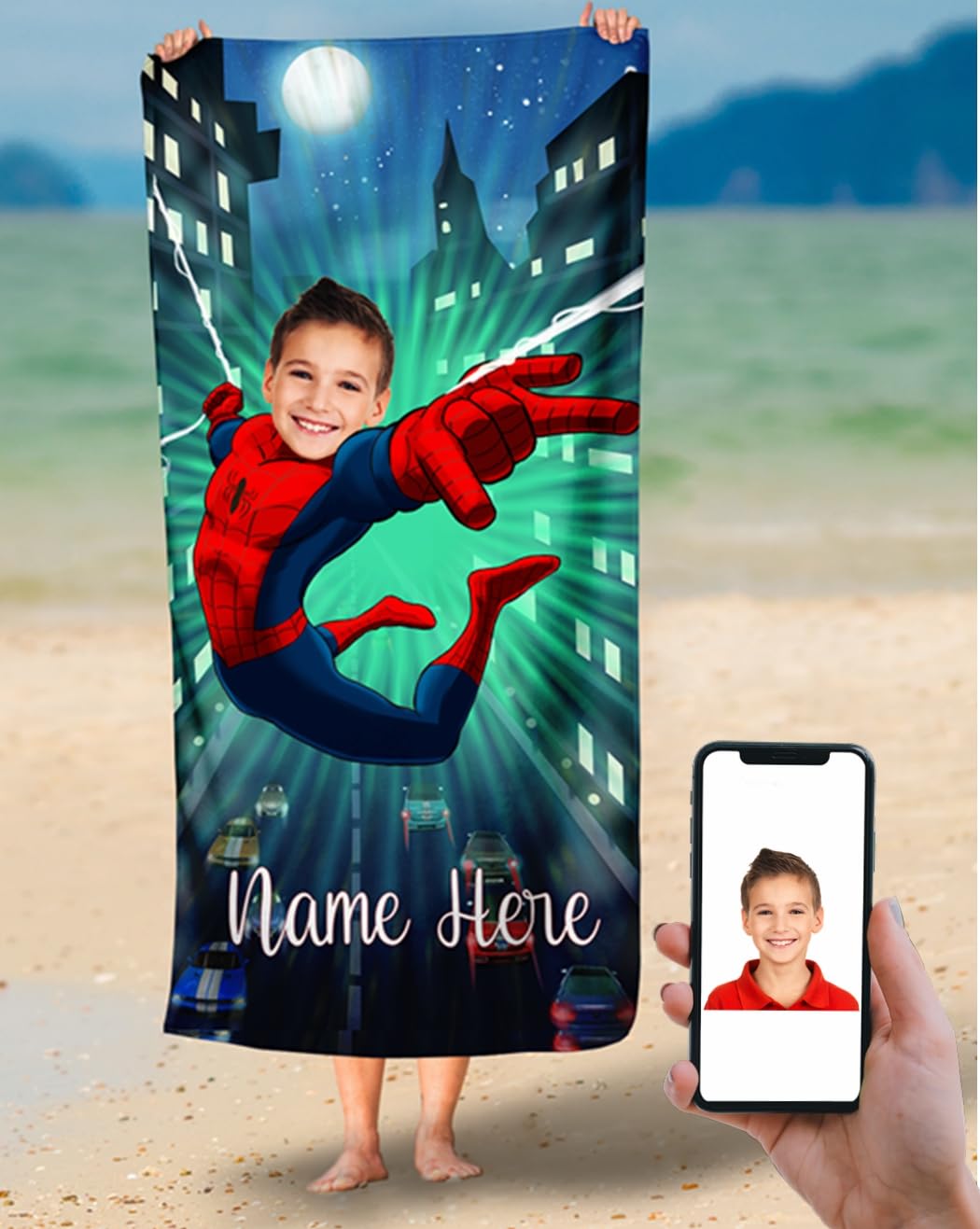 ROYAMS Personalized Superhero Beach Towel for Kids